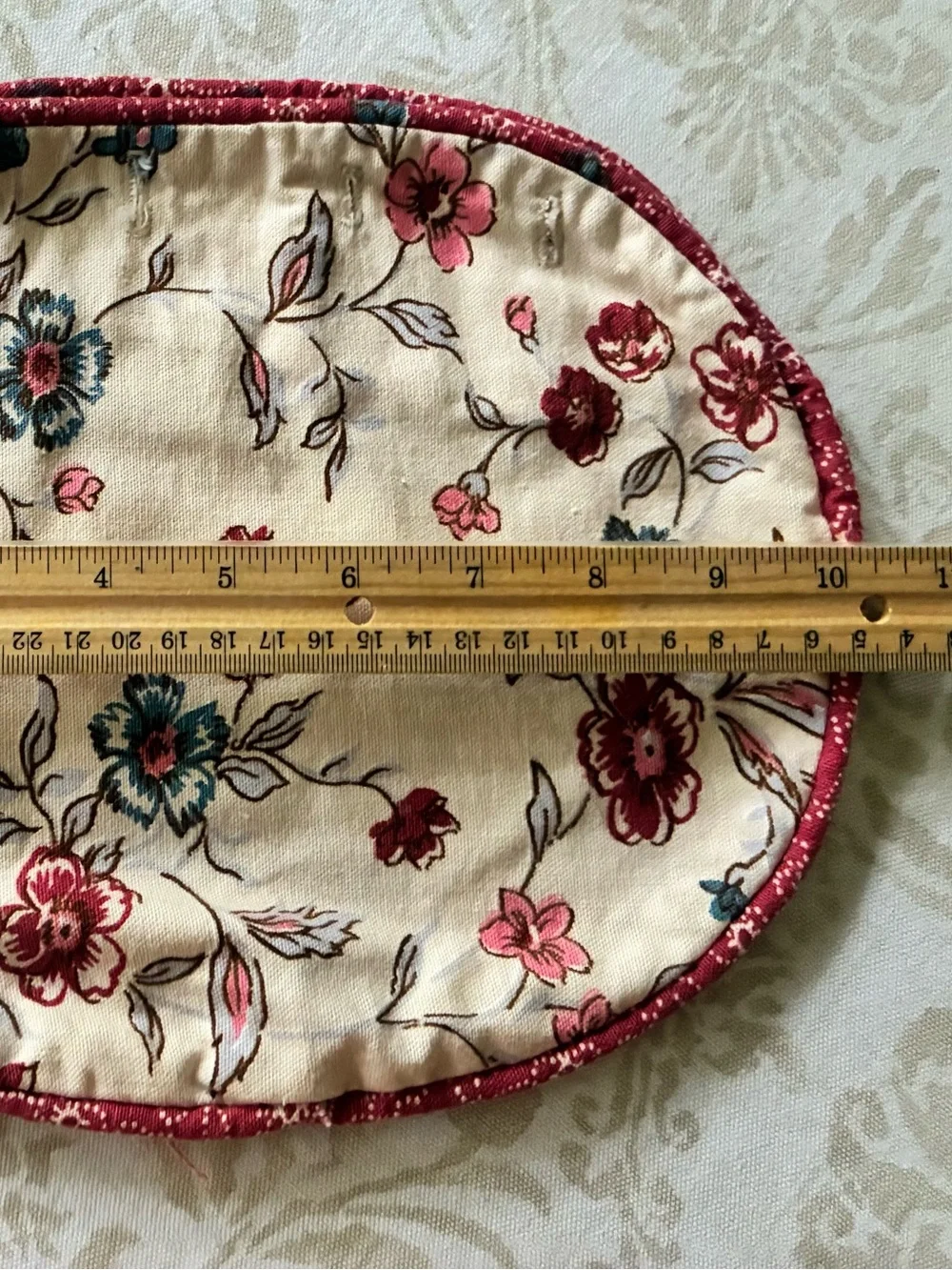 Bermuda Bag Cover Floral Red Piping 4 Button Cotton Vintage